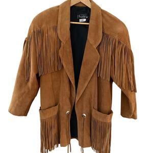 Phenix Women's Brown Suede Fringe Blazer Jacket